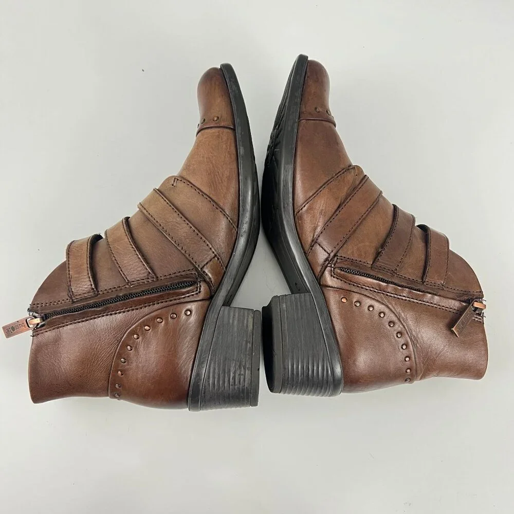 Bussola Ankle Boots 3 Strap‎ Booties Antique Brown Size 39 8/8.5 M